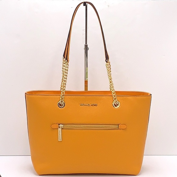 Michael Kors Jet Set Item Medium Front Pocket Shoulder Chain Tote HONEYCOMB - Picture 5 of 16